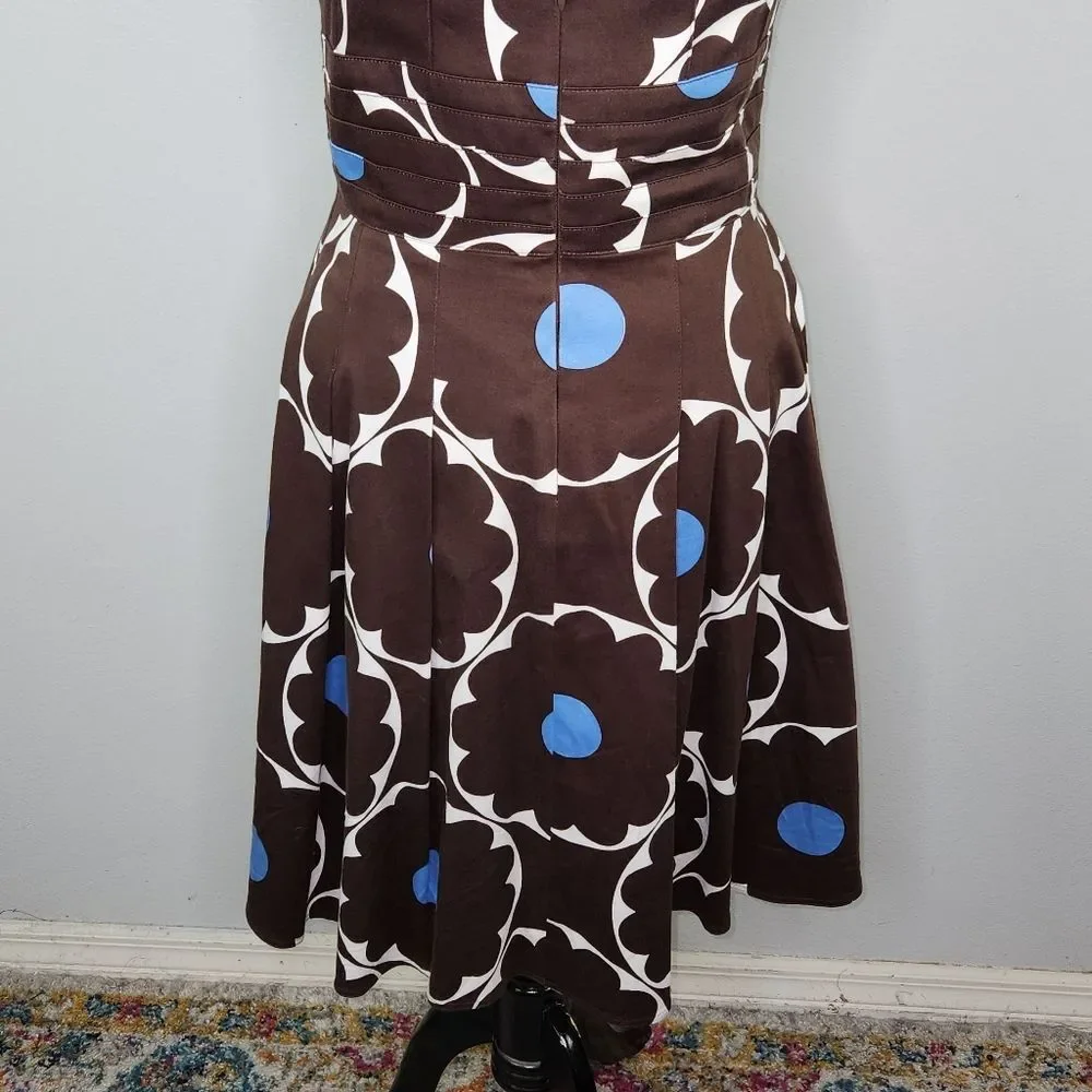 VTG Kay Unger Brown & Blue Polka Dot Strapless Fit & Flare Pleated Hem Dress 12 - Picture 10 of 15